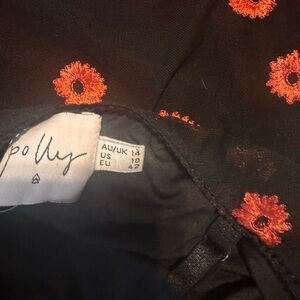 Princess Polly Black Mini Dress with pink Floral Embroidery